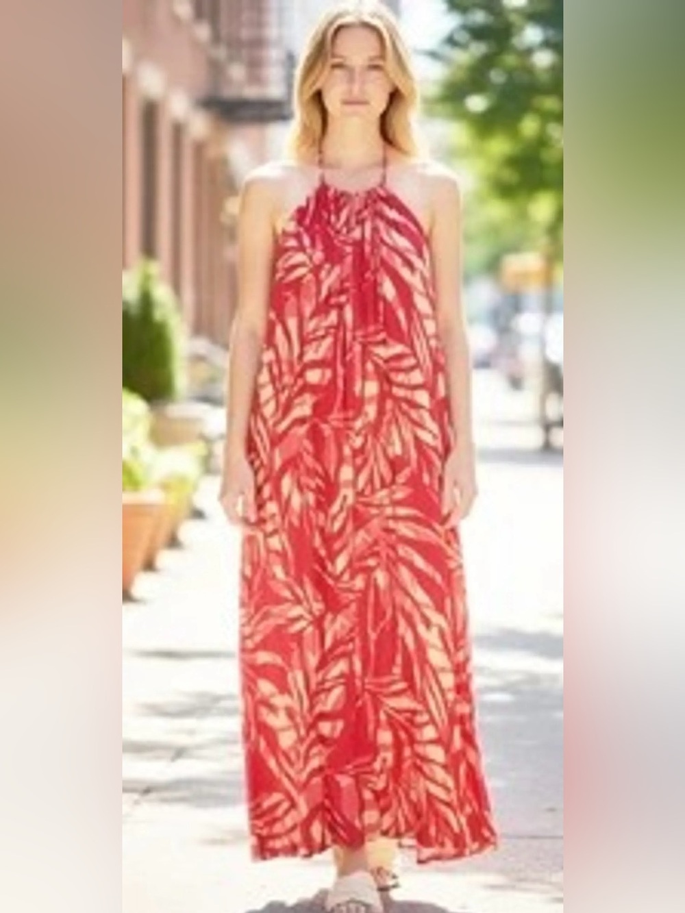 Tahari linen blend halter maxi dress large NWT